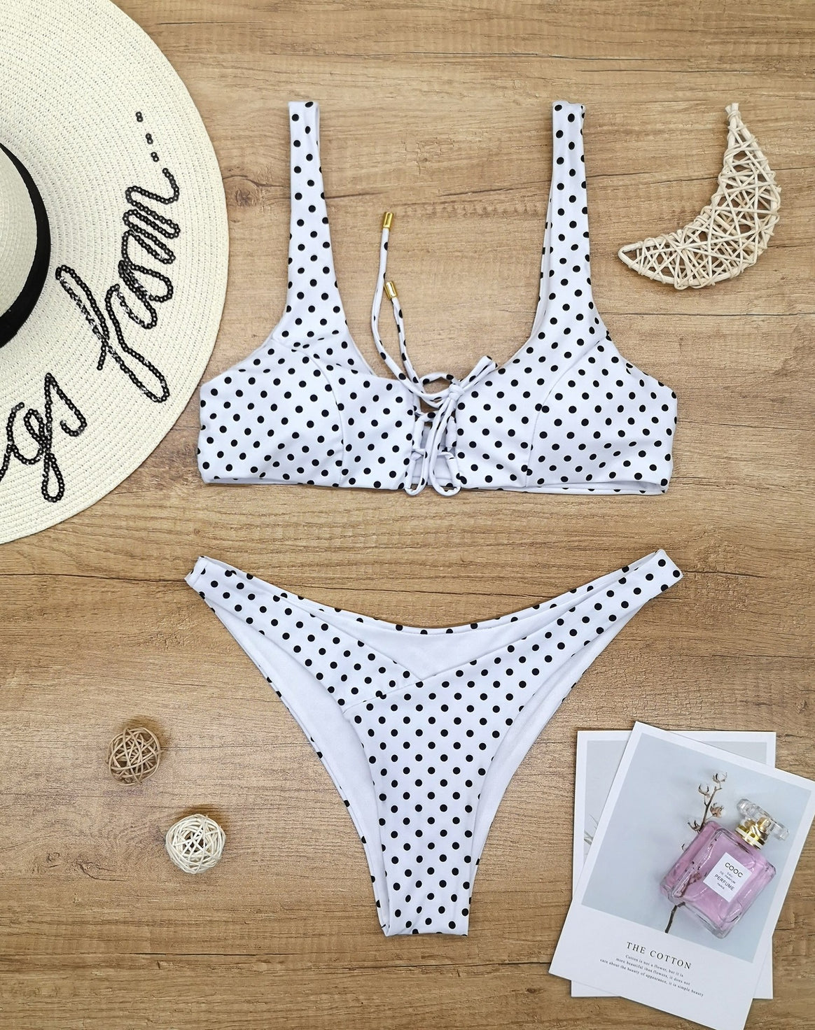 Women's triangle bikini with playful polka dot design and adjustable strap system Mune Fashion
