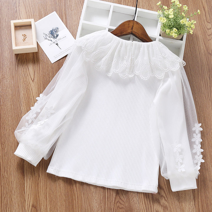 Women's elegant blouse with romantic tulle collar and floral details Mune Fashion