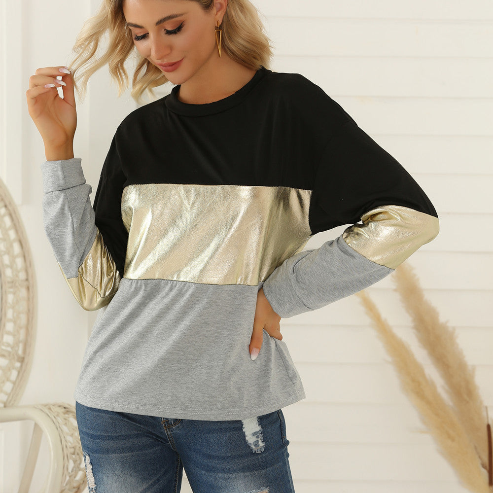 Women Oversize Sweatshirt with Metallic Block Stripes & Round Neck Mune Fashion