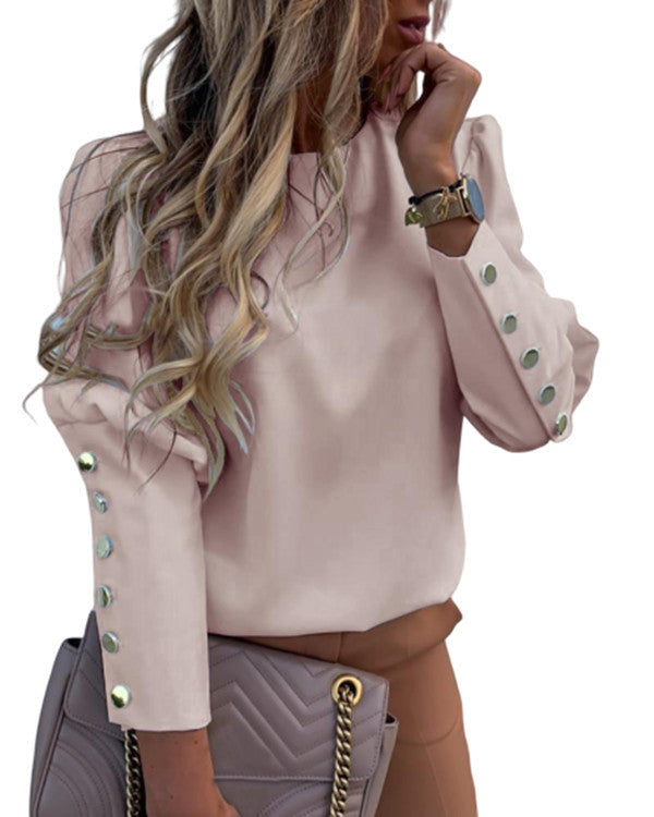 Women's Printed Long Sleeve Blouse with Chain Pattern and Decorative Button Cuffs Mune Fashion