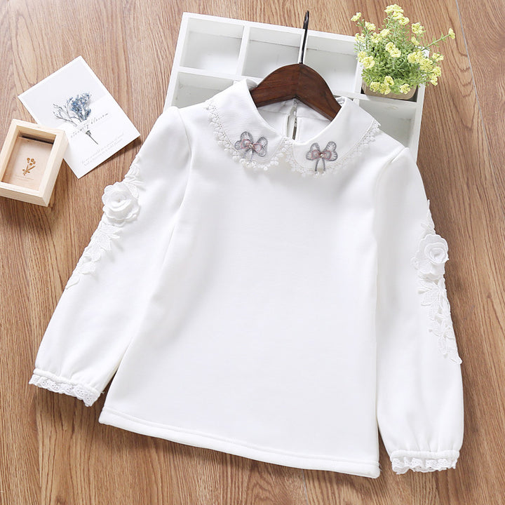 Girls fashionable sweatshirt with elegant lace trim Mune Fashion
