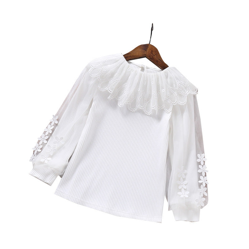 Women's elegant blouse with romantic tulle collar and floral details Mune Fashion