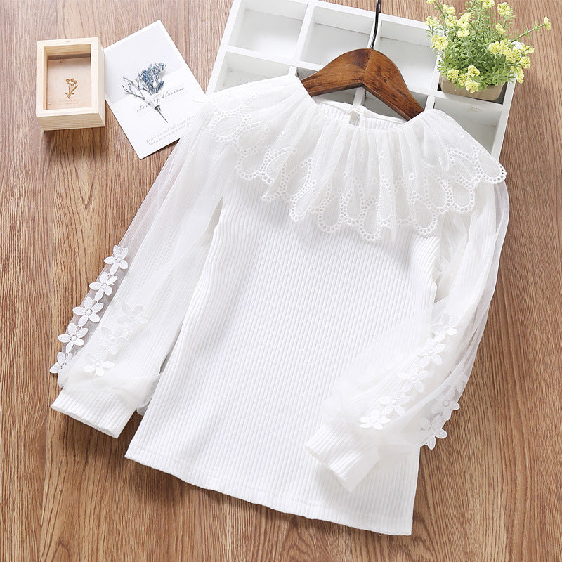 Women's elegant blouse with romantic tulle collar and floral details Mune Fashion