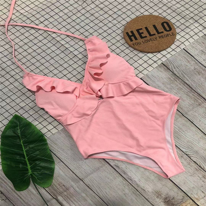 Women One-Sided Swimsuit with Flattering Ruffle Mune Fashion