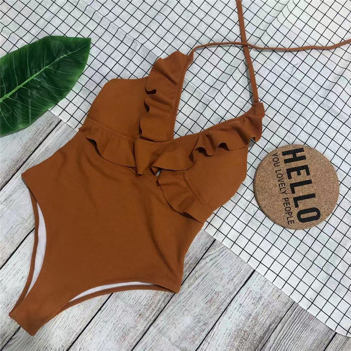 Women One-Sided Swimsuit with Flattering Ruffle Mune Fashion