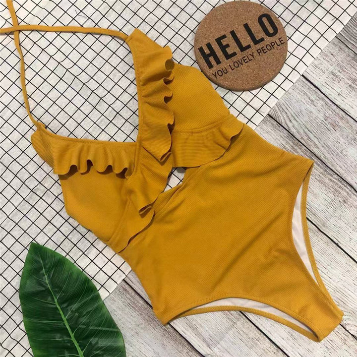 Women One-Sided Swimsuit with Flattering Ruffle Mune Fashion