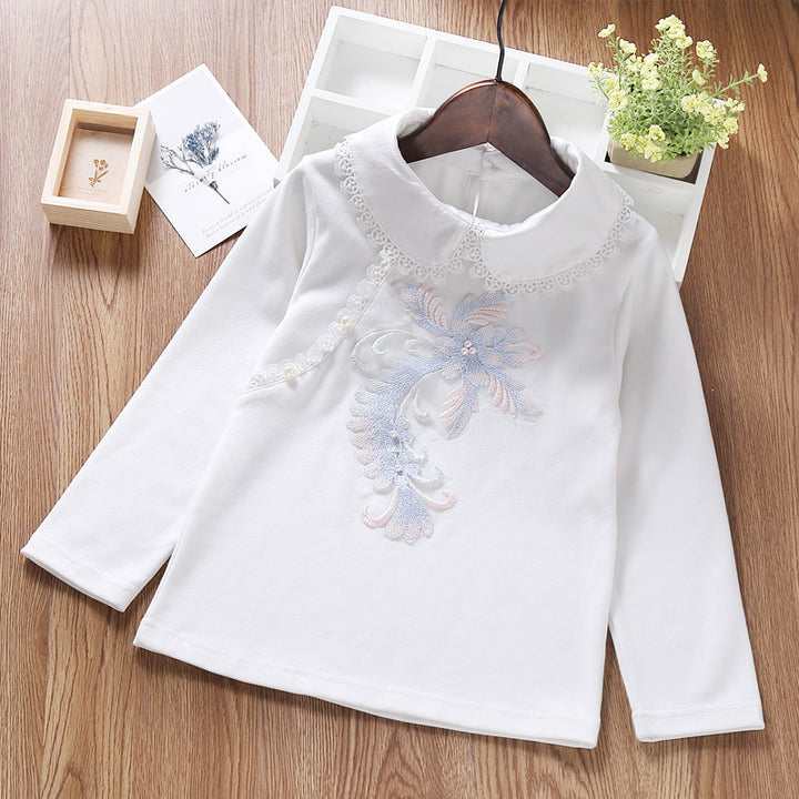 Girls fashionable sweatshirt with elegant lace trim Mune Fashion