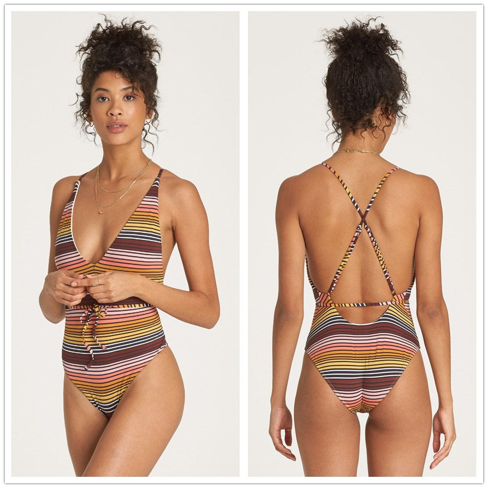 Women's One-Piece Swimsuit with Deep V-Neck and Casual Tie Mune Fashion