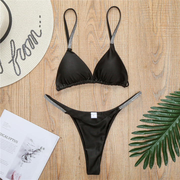Women's Sporty Triangle Bikini Set with Glamorous Rhinestone Details Mune Fashion