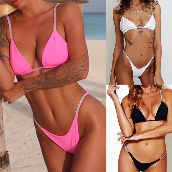 Women's Sporty Triangle Bikini Set with Glamorous Rhinestone Details Mune Fashion