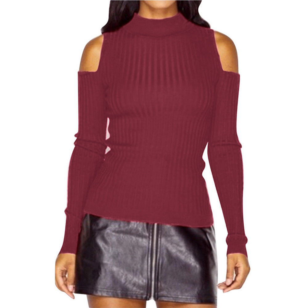 Women's ribbed top with stand-up collar, cut-out shoulders & tailored fit Mune Fashion