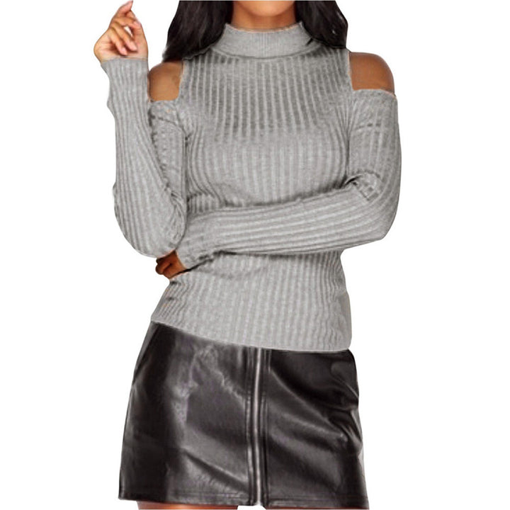 Women's ribbed top with stand-up collar, cut-out shoulders & tailored fit Mune Fashion