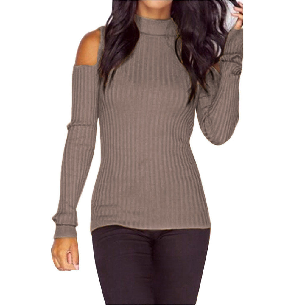 Women's ribbed top with stand-up collar, cut-out shoulders & tailored fit Mune Fashion