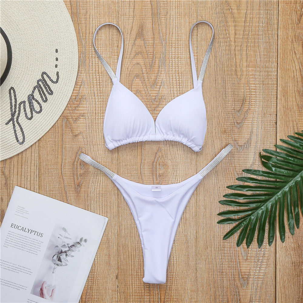 Women's Sporty Triangle Bikini Set with Glamorous Rhinestone Details Mune Fashion