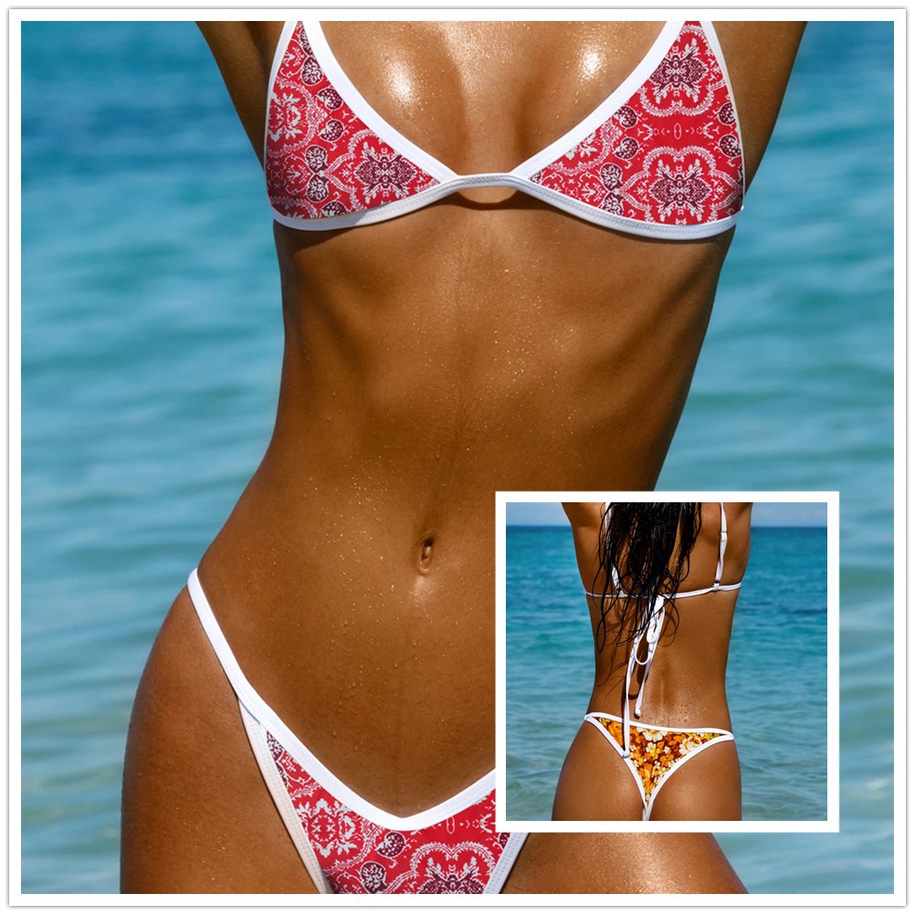 Women triangle bikini with floral design and narrow straps Mune Fashion
