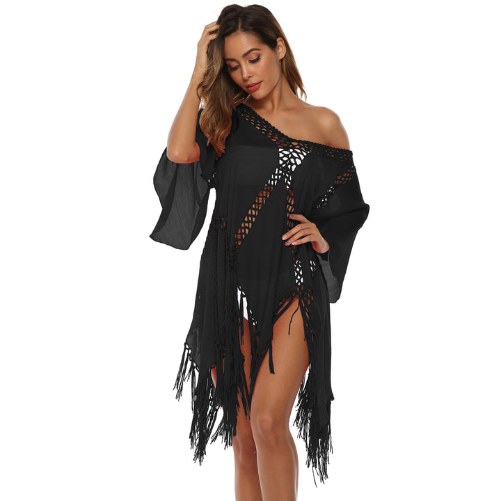 Women's elegant crochet beach cover-up with fringes Mune Fashion
