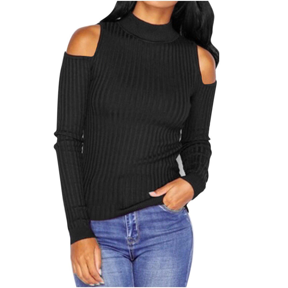 Women's ribbed top with stand-up collar, cut-out shoulders & tailored fit Mune Fashion