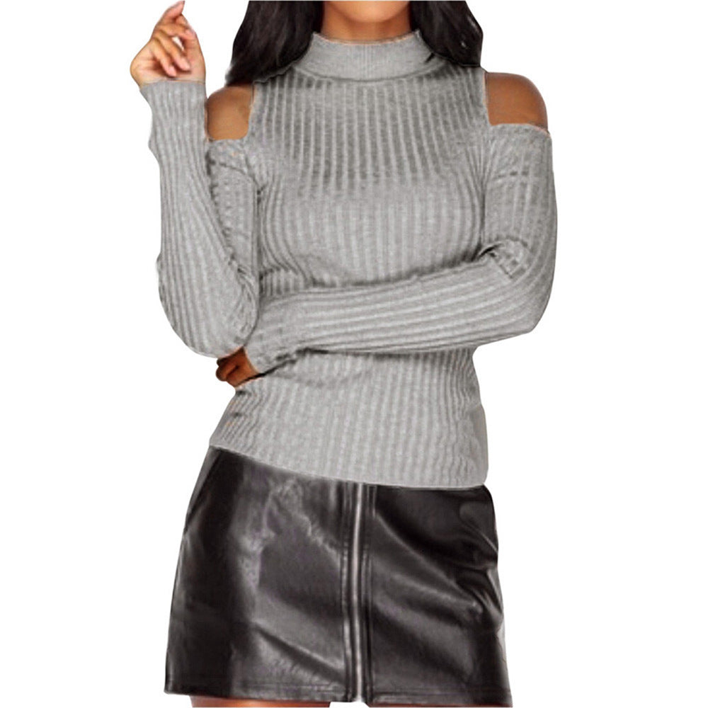 Women's ribbed top with stand-up collar, cut-out shoulders & tailored fit Mune Fashion