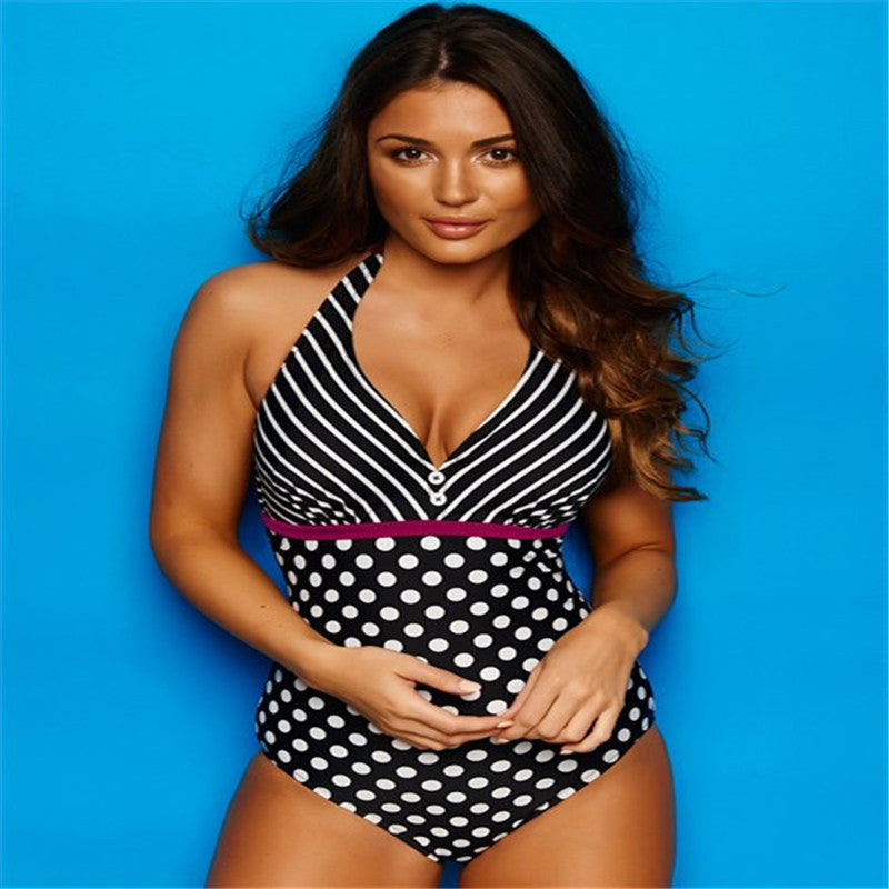 Women's one-piece swimsuit with eye-catching polka dot design and V-neck Mune Fashion