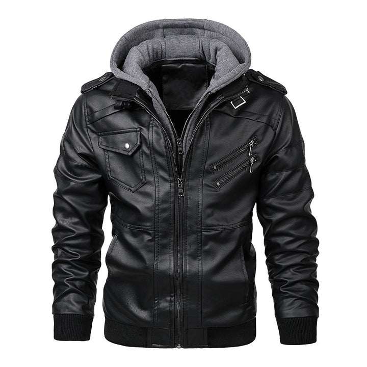 Men's Fashion Leather Jacket with Removable Hooded Sweatshirt Mune Fashion