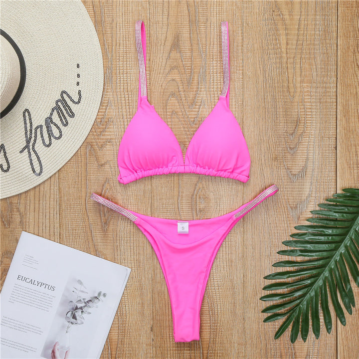 Women's Sporty Triangle Bikini Set with Glamorous Rhinestone Details Mune Fashion