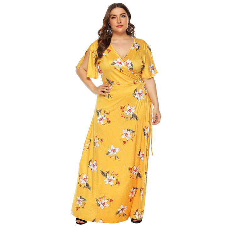 Women's maxi dress with elegant flutter sleeves and deep V-neck Mune Fashion