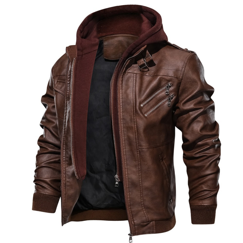 Men's Stylish Leather Jacket with Removable Hood Mune Fashion