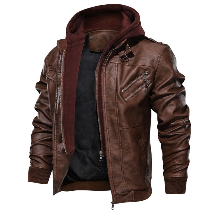 Men's Stylish Leather Jacket with Removable Hood Mune Fashion