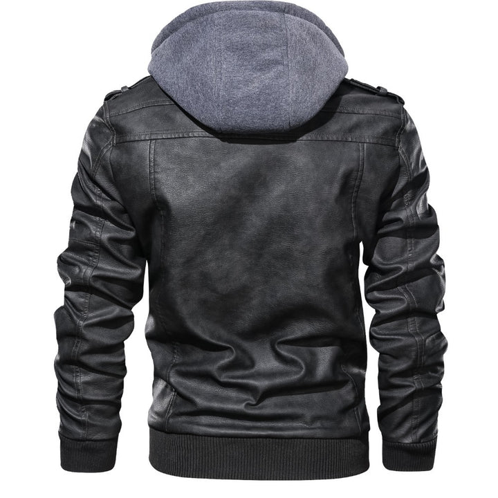 Men's Fashion Leather Jacket with Hood and Practical Pockets Mune Fashion