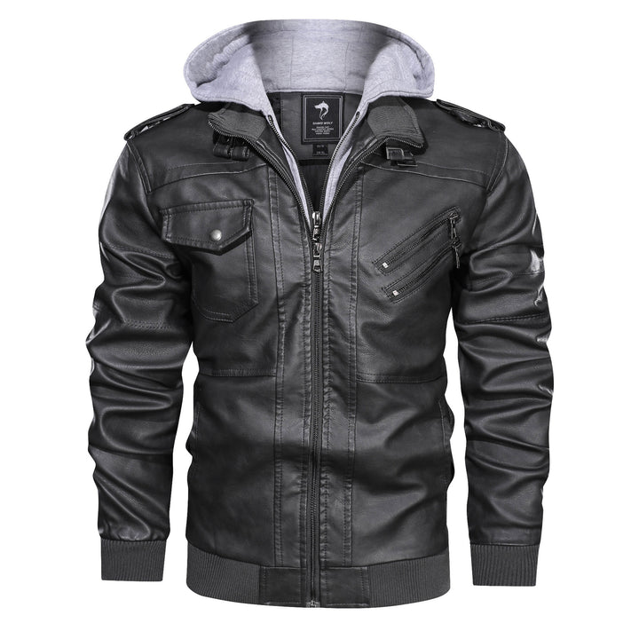 Men's Fashion Leather Jacket with Hood and Practical Pockets Mune Fashion