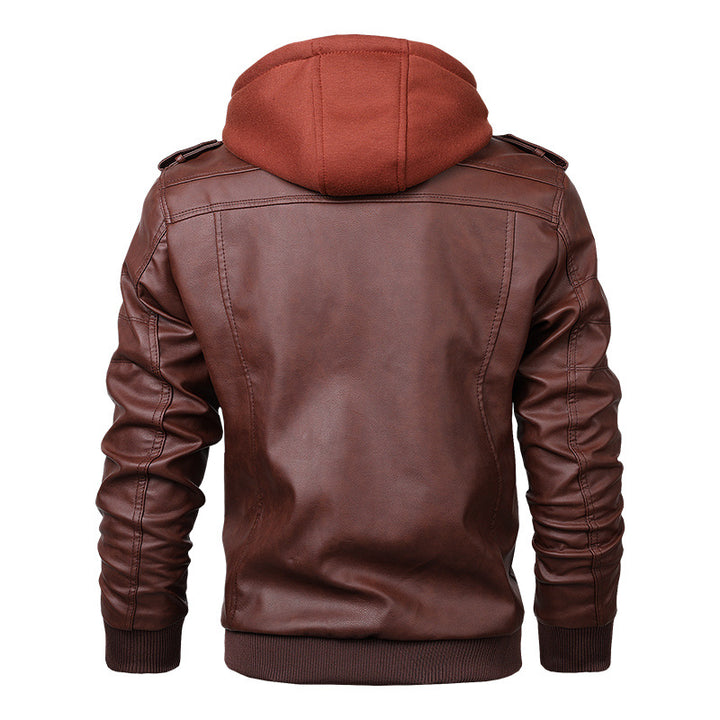 Men's Fashion Leather Jacket with Removable Hooded Sweatshirt Mune Fashion