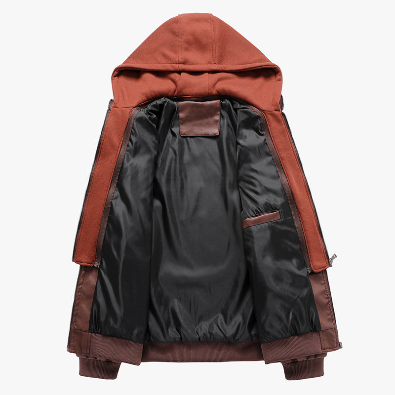 Men's Fashion Leather Jacket with Removable Hooded Sweatshirt Mune Fashion