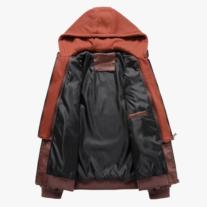 Men's Fashion Leather Jacket with Removable Hooded Sweatshirt Mune Fashion