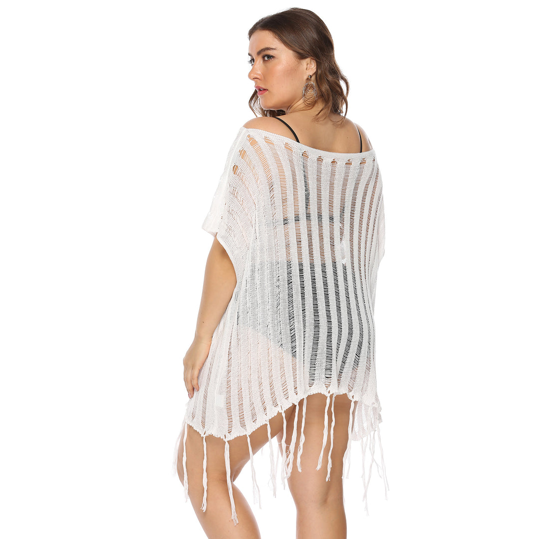 Women airy crochet beach cover-up with trendy fringes Mune Fashion