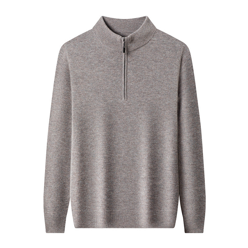 Men's wool pullover with zipper and stand-up collar