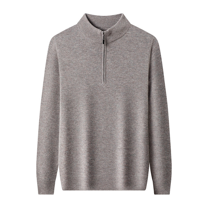 Men's wool pullover with zipper and stand-up collar