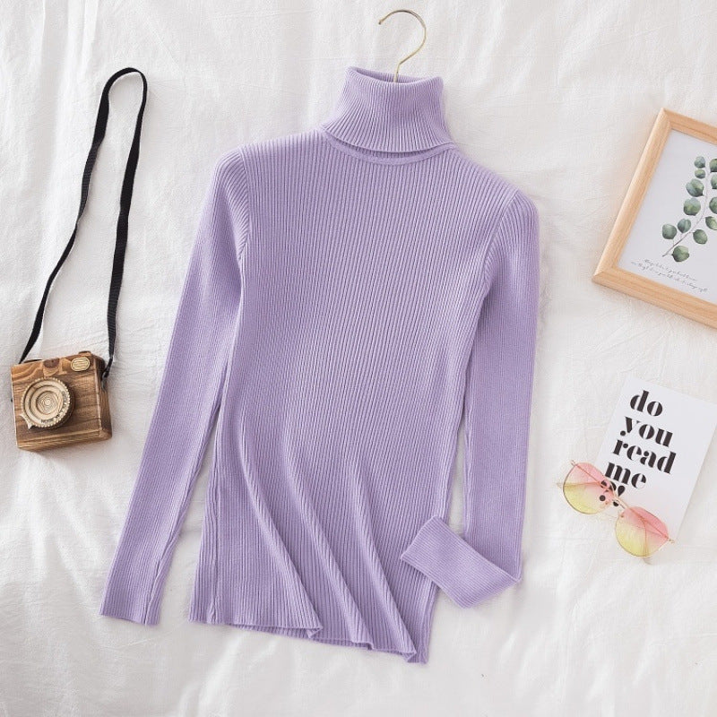 Women's knitted pullover, high neck, slim fit
