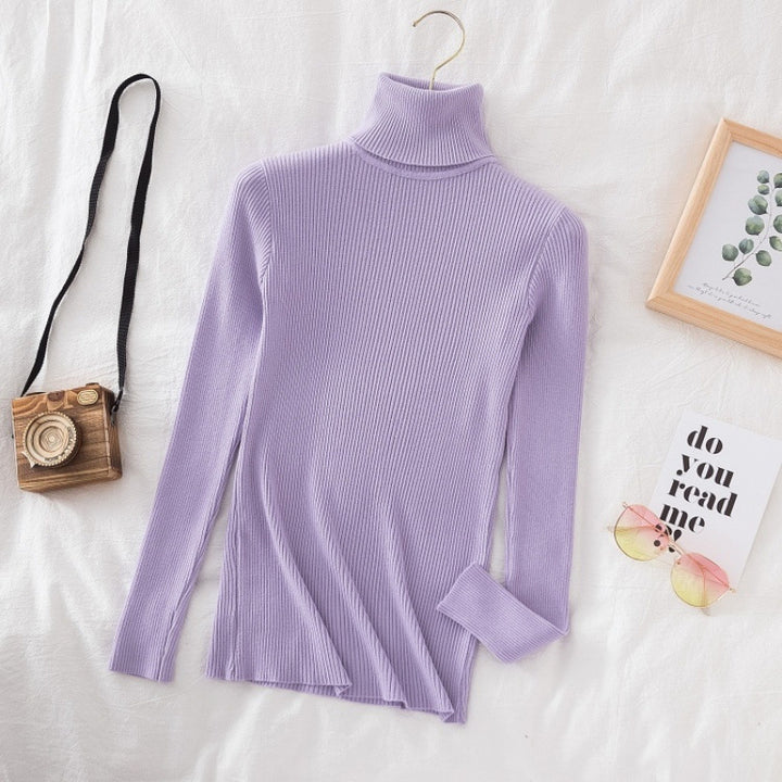 Women's knitted pullover, high neck, slim fit