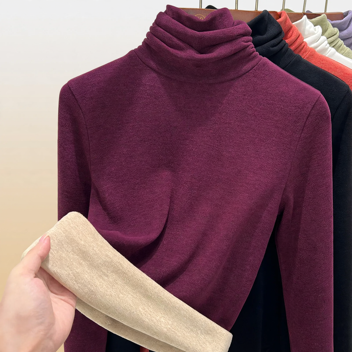 Women's thermal shirt with stand-up collar, lined