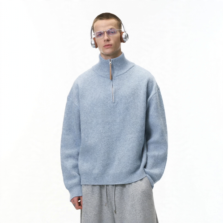 Men's knit pullover with half zipper