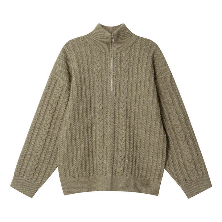 Women's knit pullover with zipper and rib pattern