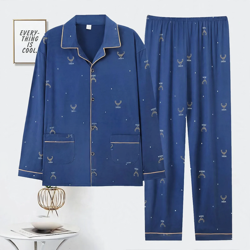 Men's cotton pajama set, long-sleeved, comfortable