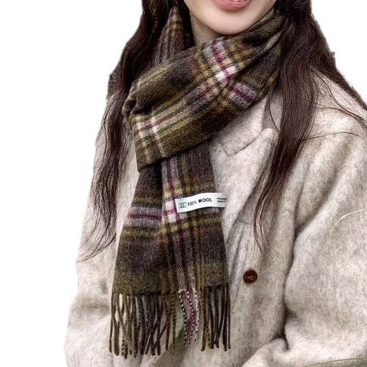 Wool scarf, 100% wool, checked, 30x180 cm