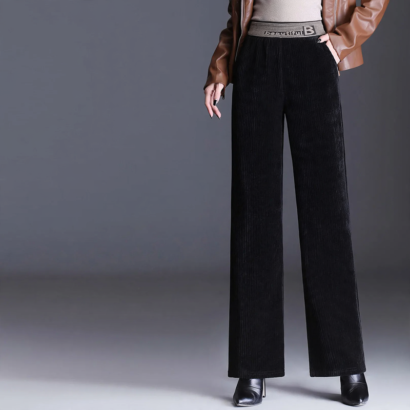Padded women's corduroy pants with high waistband