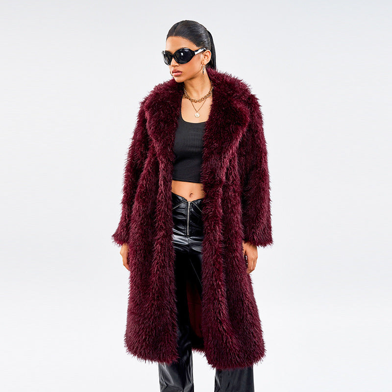 Long women's faux fur coat in snow fox look