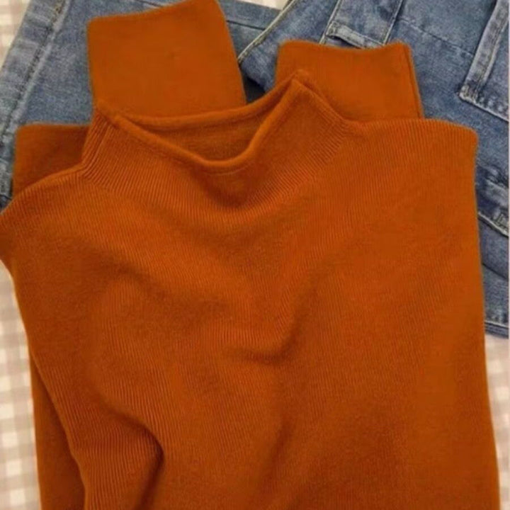 Women’s knit sweater with stand-up collar