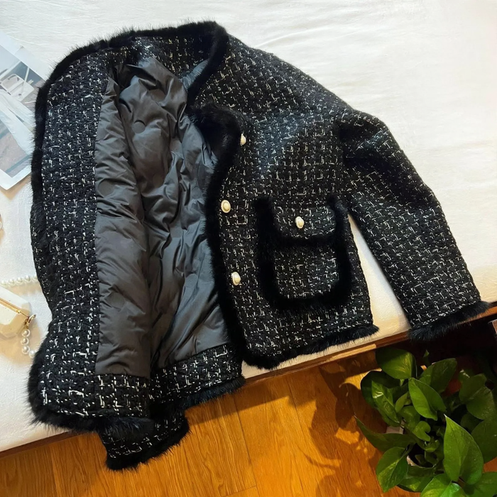 Elegant women's jacket made of lamb fleece, textured look