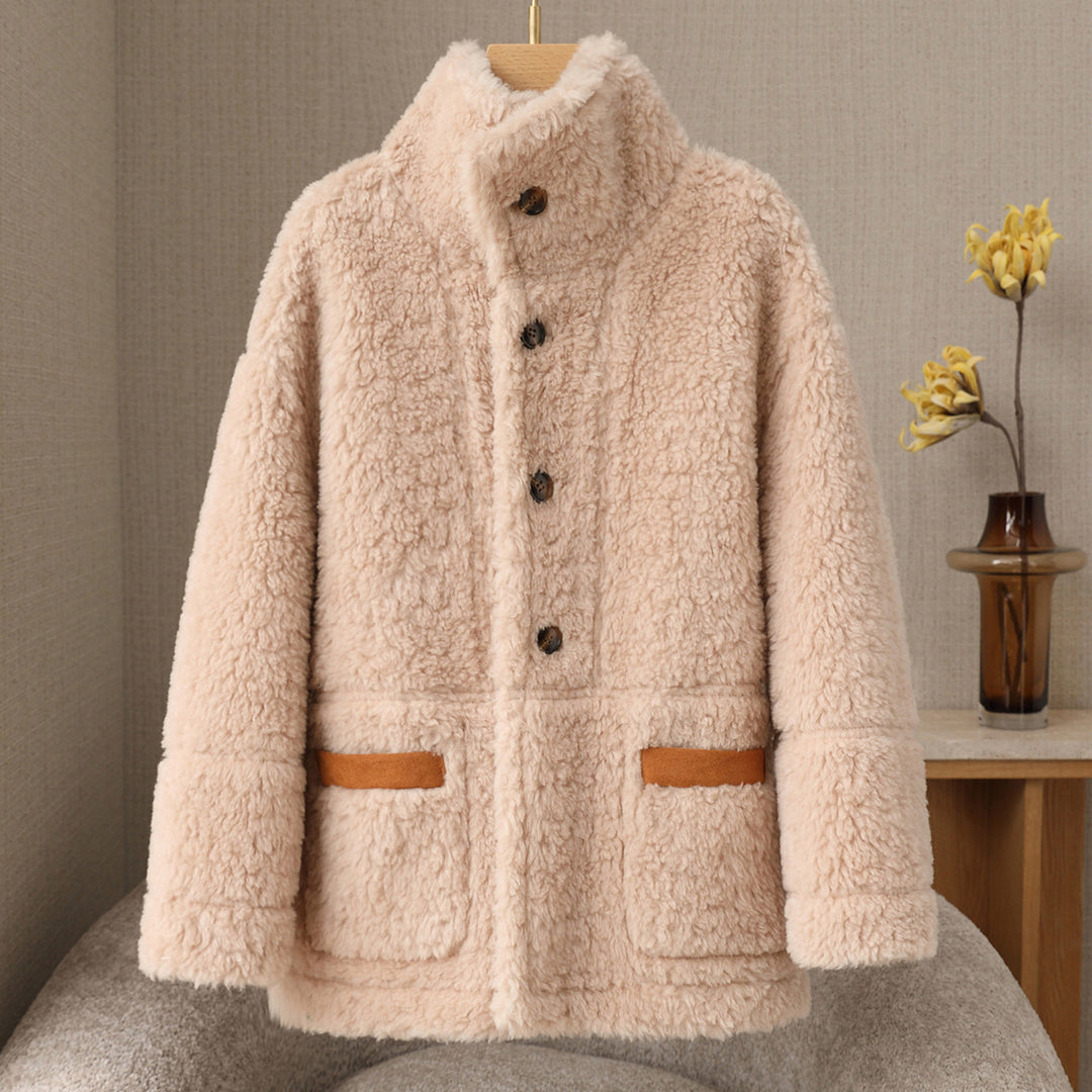 Women's wool coat with stand-up collar, winter