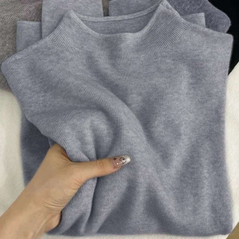 Women's knit pullover with stand-up collar, soft material