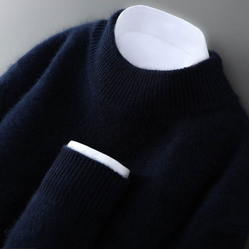 Men's wool sweater, half-high collar, knitted, loose